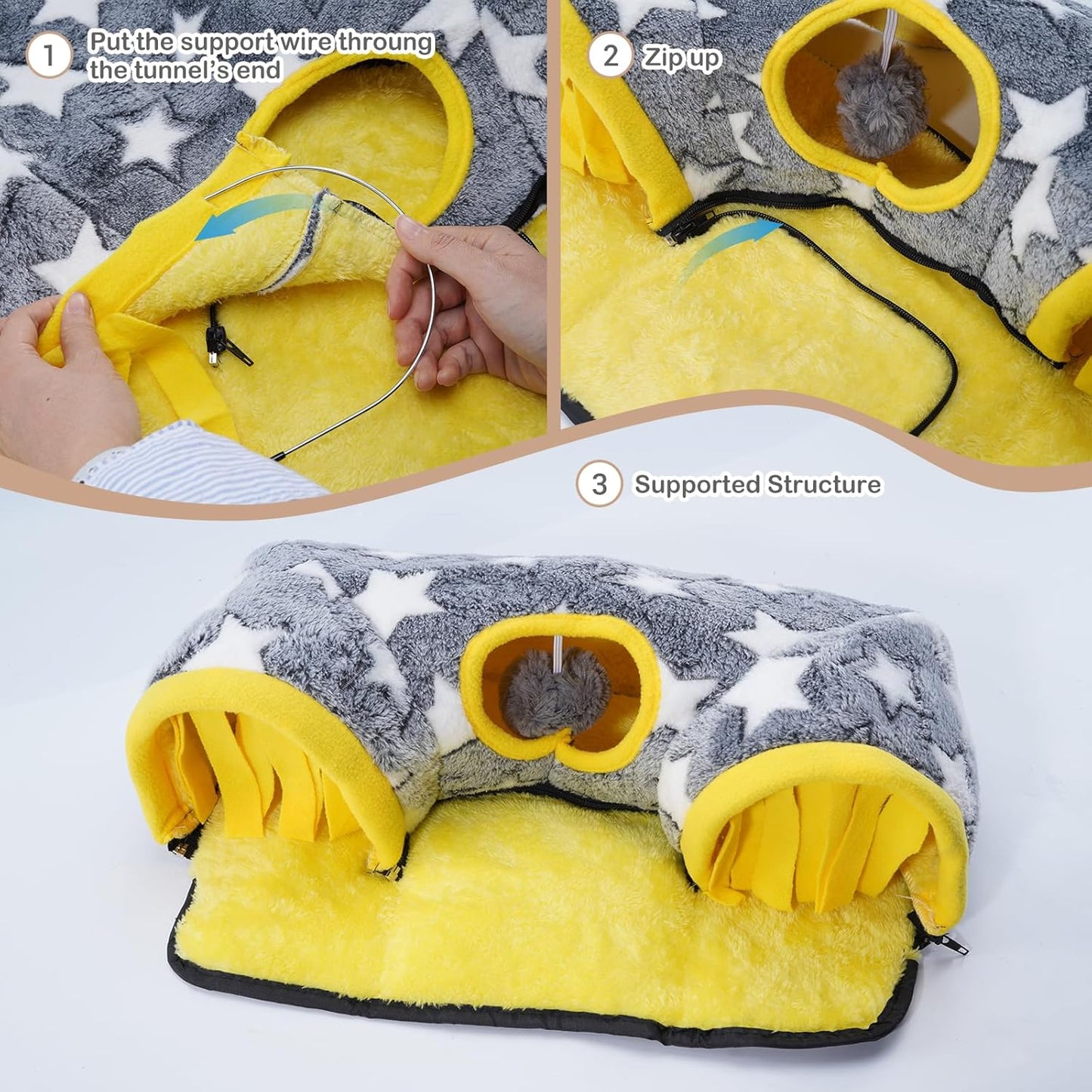 Avont Guinea Pig Hideout Tunnel, Small Animal Hideaway Play Tube Toys with Curtains, Soft Sleeping Bed House for Dwarf Rabbits Chinchillas Hamsters Hedgehogs Ferrets Bearded Dragons and Rats -Star