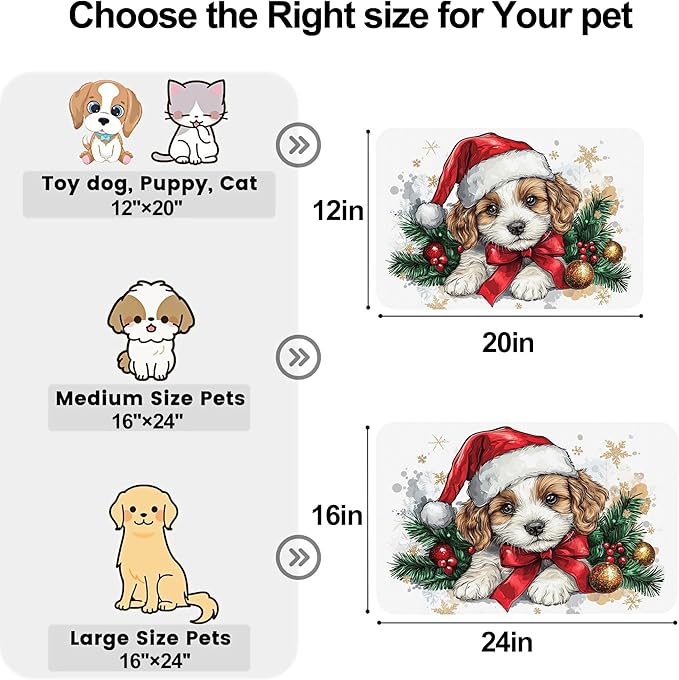 Merry Christmas Dog Dog Cat Food Mat-Absorbent Placemat for Food and Water Bowl, Waterproof Non Slip Rubber Backing Dog Food Mats for Floors, Pet Supplies 16 * 24 inch