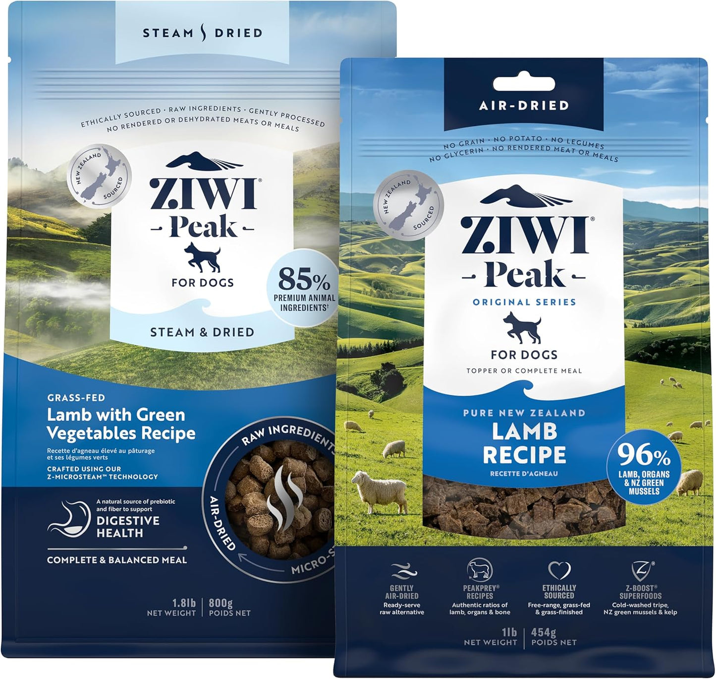 ZIWI Peak Lamb Dry Dog Food Bundle- Steam & Dried Lamb w/Vegetables (28.8oz) + Air-Dried Lamb (16oz)