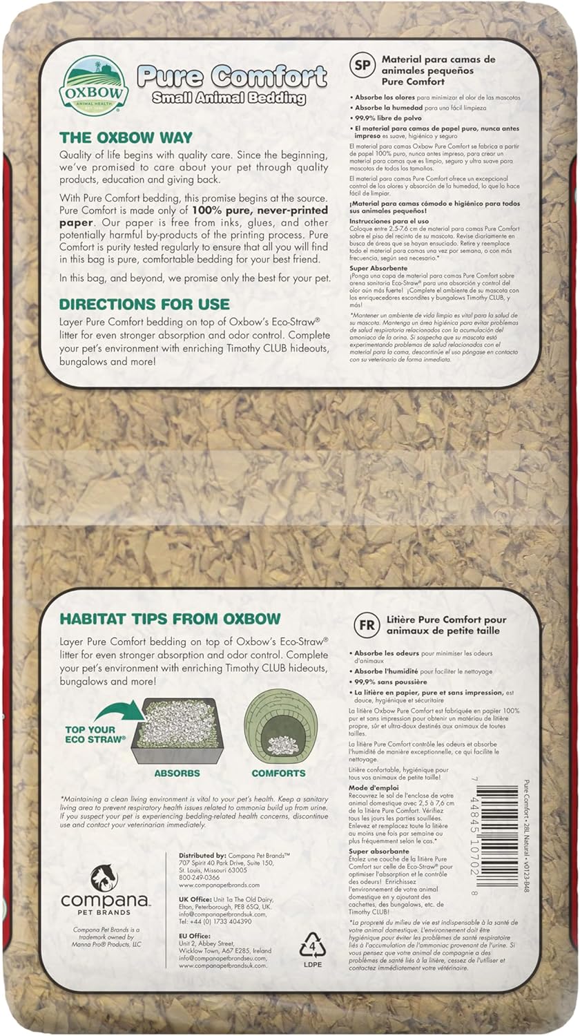 Oxbow Animal Health Pure Comfort Bedding, Rabbit, Hamster, & Guinea Pig Bedding, Bunny Supplies for Litter Box, Pet Safe, 99.9% Dust Free, Bunny Litter Box, Natural, 28 Liter Bag