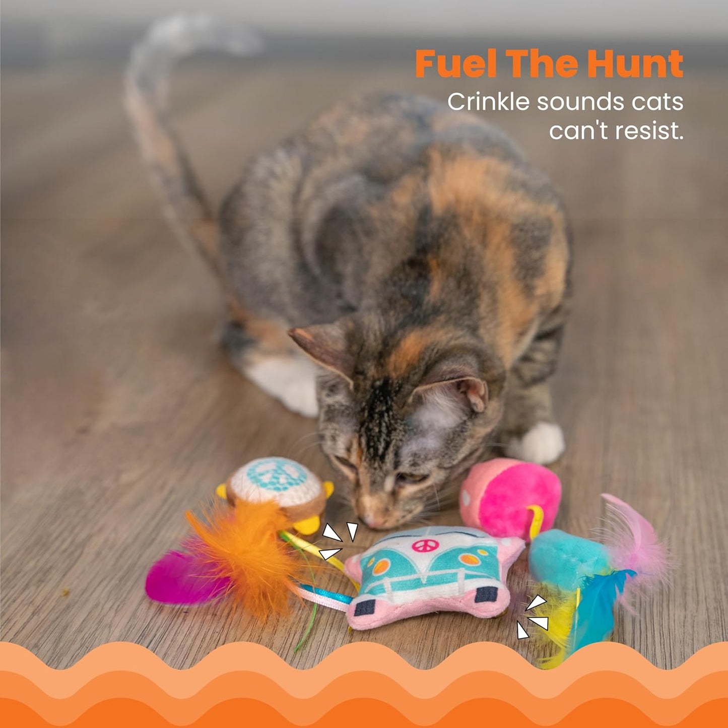 Catstages Festival 3 Pack Interactive Catnip Cat Toys with Crinkle Sounds, Flinger, & Feathers for Play, Batting & Chasing