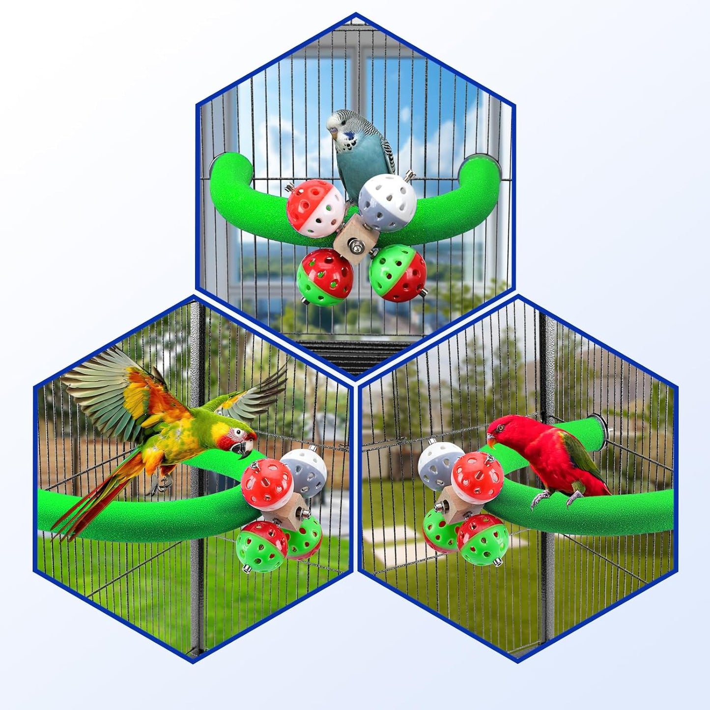 U Shape Parrot Perch Stand Toy Bird Platform Sand Paw Grinding Clean Stick Exercise Conure Budgie Cockatiel Cage Accessories (Green-Rotate)