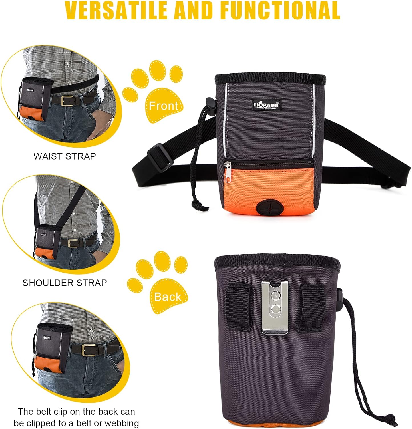 LIOPARD Treat Training Pouch for Dogs, Pet Treat Pouch, Dog Treat Pouches, Dog Treat Bag, Dog Training Treat Bag, Slanted Opening, Ideal for Dog Walking & Training (Orange)