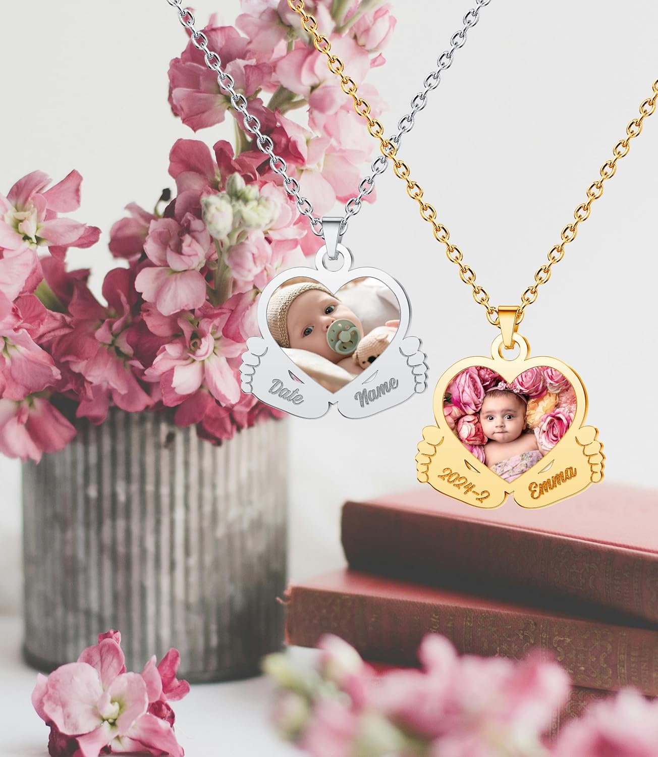 CharmSStory Personalized Photo Necklaces Custom Engraved Name Necklace Memory Keepsake Picture Necklace Pendant Customized Gifts for Women Men