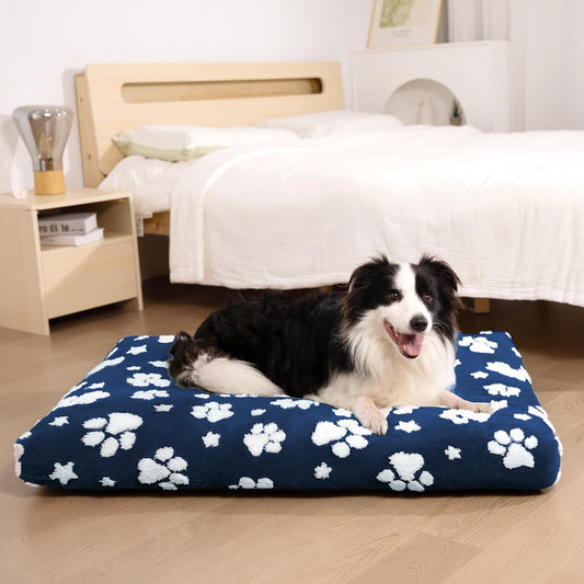 Dog Beds for Extra Large Dogs, Cute Thick Dog Bed for Crate Kennel, Fluffy Pet Bed with Removable Washable Cover and Anti-Slip Bottom, 41"x 28", Navy Paw