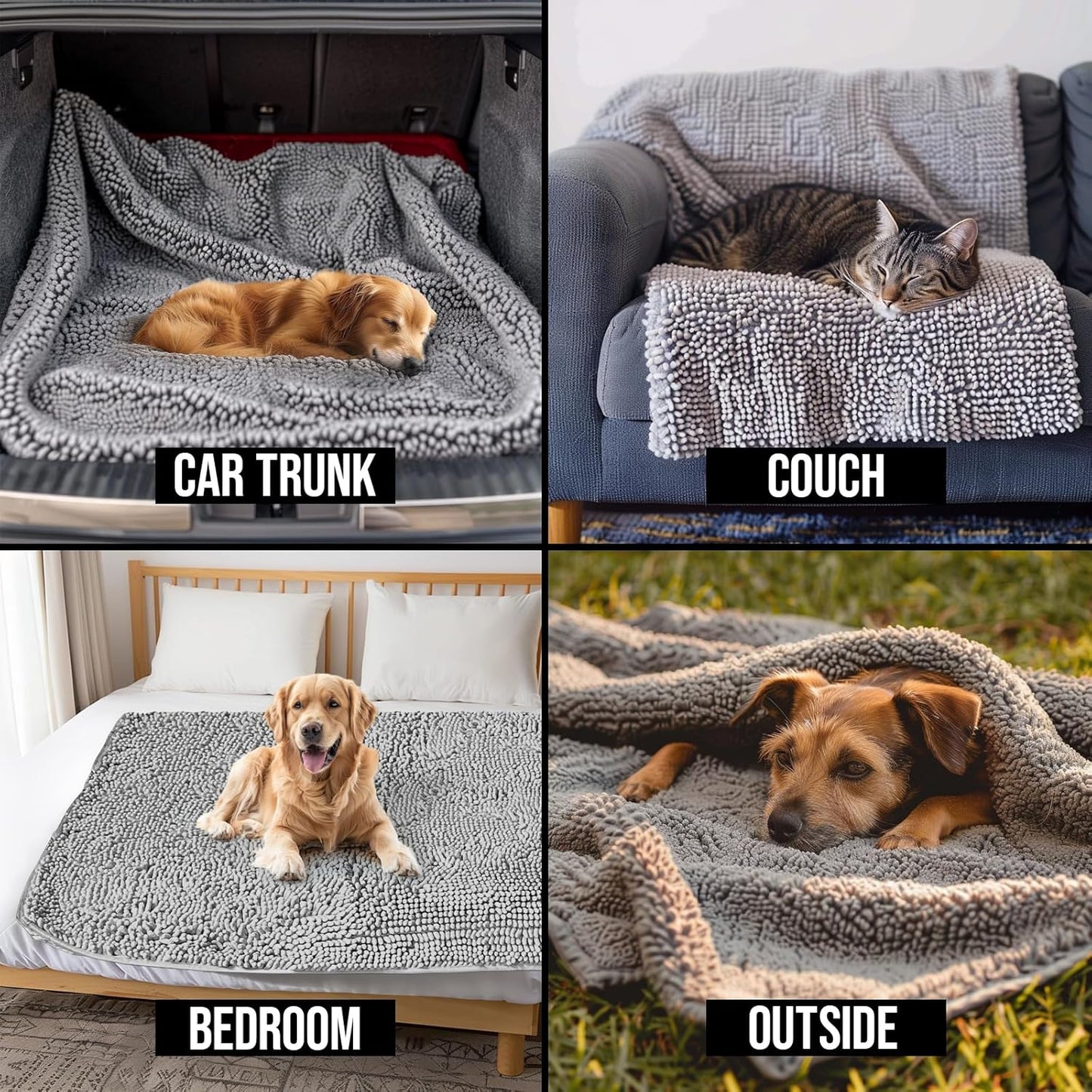 Muddy Mat® Dog Blanket - Chenille Water Absorption Blanket for Bed & Couch Cover for Dogs Washable, Anti-Slip Soft and Durable Furniture Protector for Dogs - Grey 29"x40"