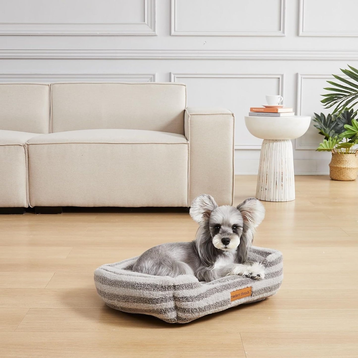 Modern Threads Plush Sherpa Pet Bed for Small and Medium Dogs Ultra Soft Cuddler with Raised Edges for Extra Comfort, Charcoal