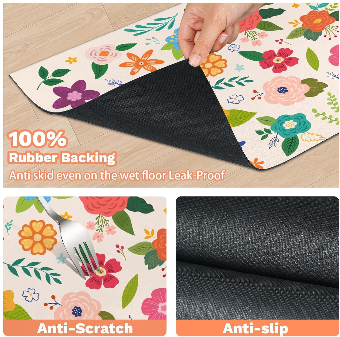 Pet Dog Food Mat Large - Absorbent Non-Slip Placemat for Dog Bowl,Cat Feding Mats for Floors,Dishmat for Food and Water,12"x20"(Colorful Flower)