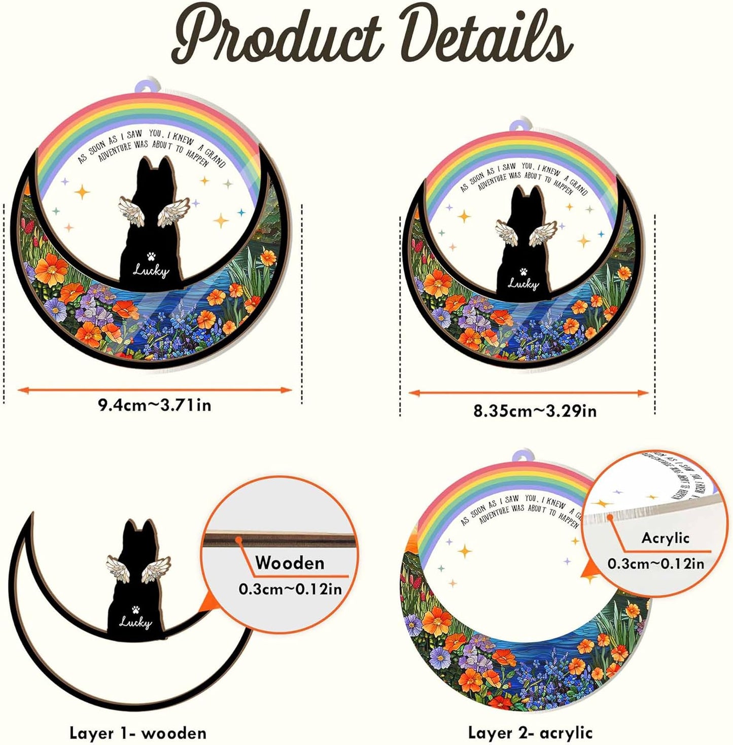 Personalized Dog Memorial Suncatcher – Custom Suncatcher with Name, Breed & Rainbow Bridge Background for Up to 3 Pets, Pet Loss Gift, Sympathy Keepsake for Dog Lovers