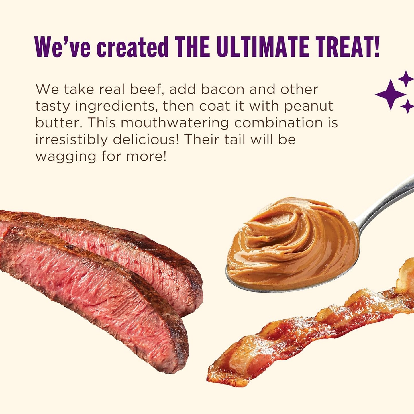 Nutrish Triple Delights Premium Dog Treats with Real Beef, Bacon, and Peanut Butter, 11 oz. Pouch, Pack of 4