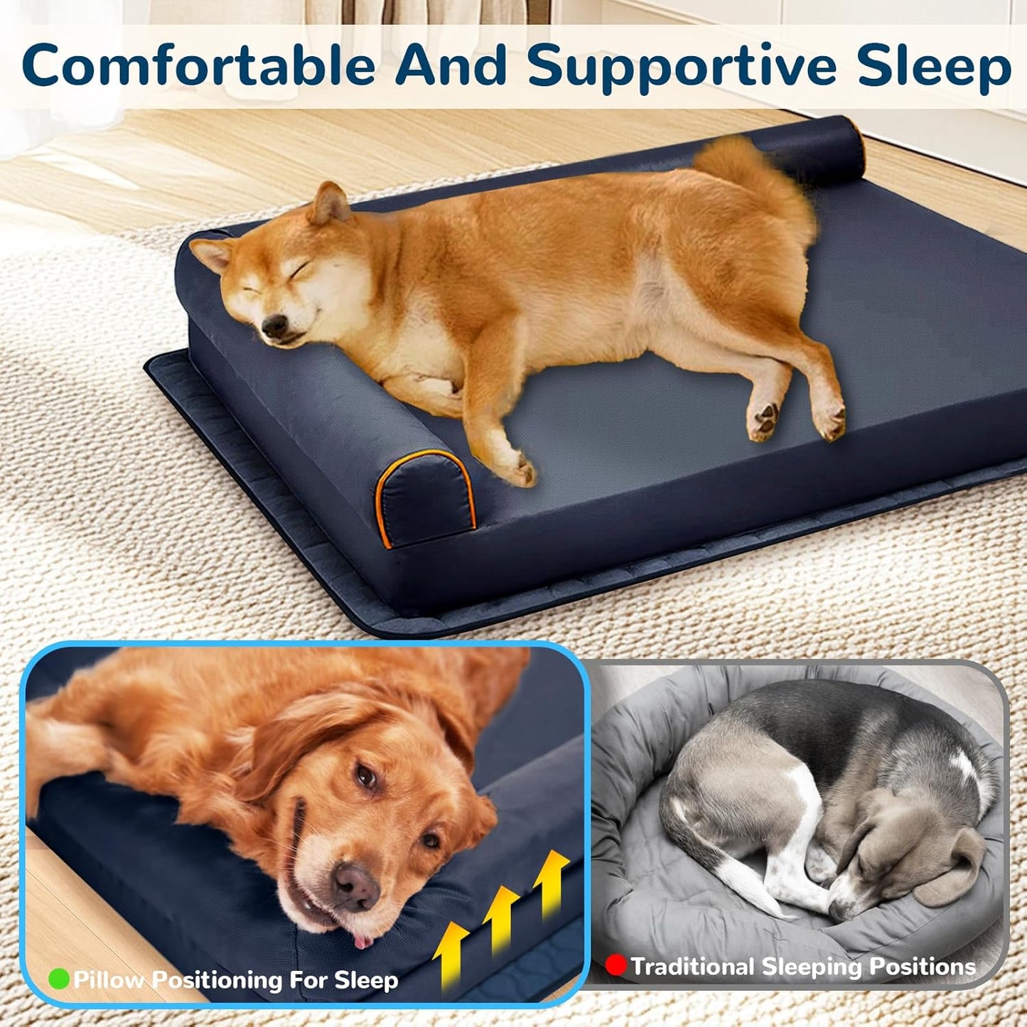 Dog Bed Small Chew Proof Puppy Bed Memory Foam Orthopedic Pet Beds with Anti-Slip Mat Washable Pet Couch Waterproof (Blue)