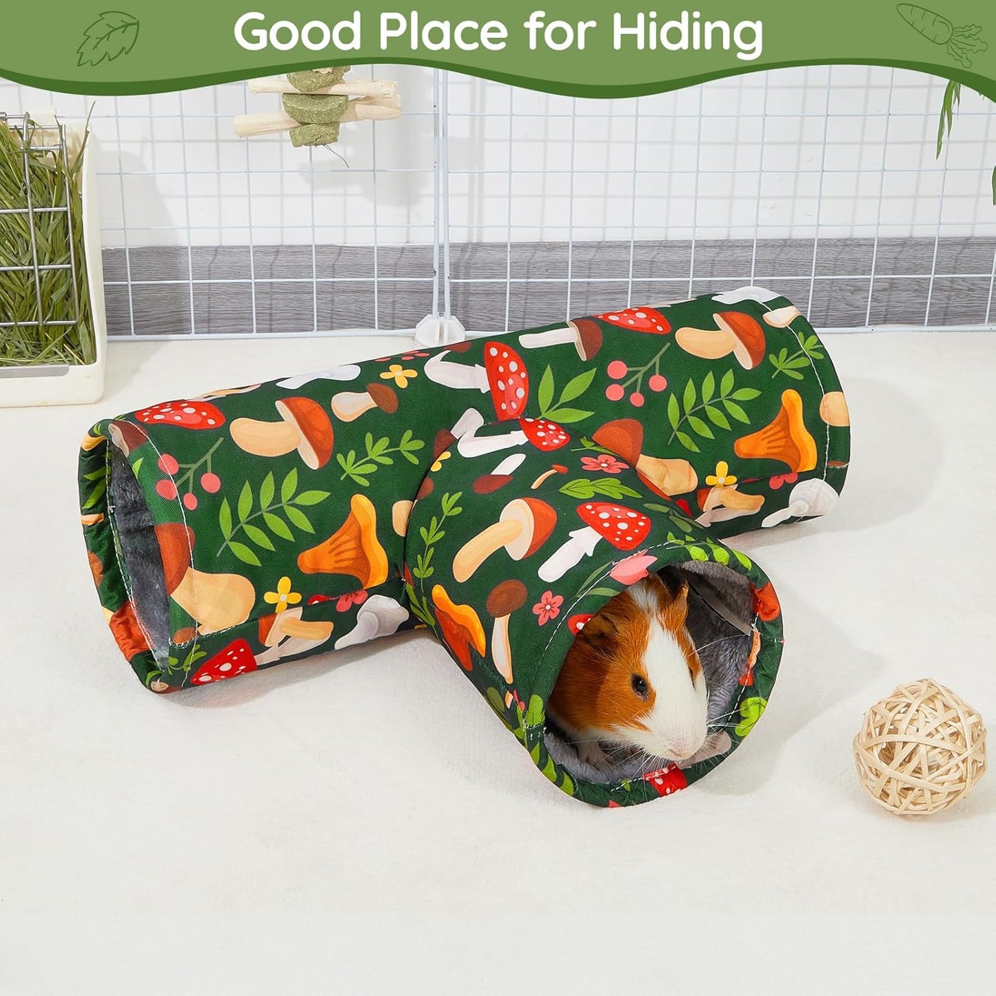 Glittme Guinea Pig Tunnel Washable Guinea Pigs Hideout Portable Rabbit Tunnels Soft Ferret Tunnel for Playing Resting Guinea Pig Accessories for Hedgehogs, Hamster,Mushrooms