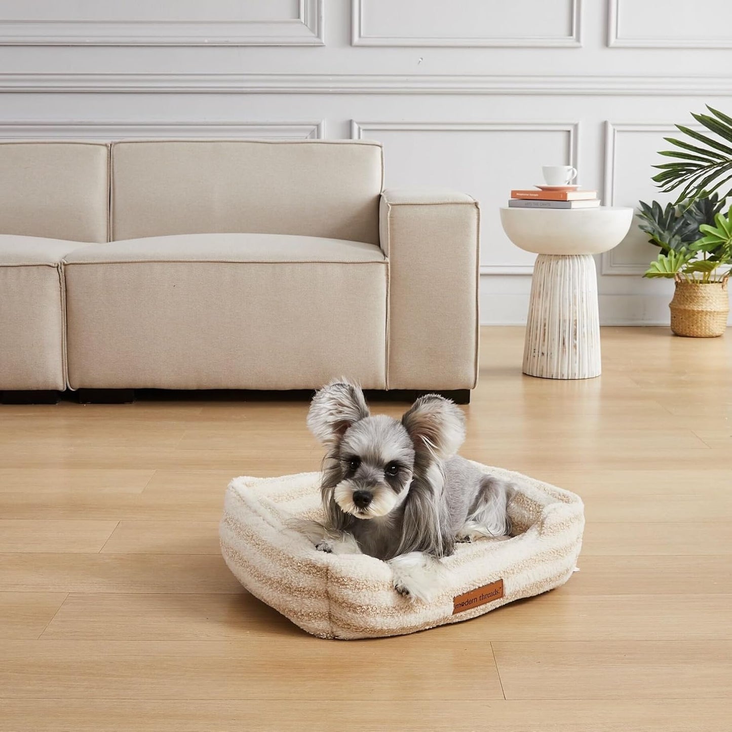 Modern Threads Plush Sherpa Pet Bed for Small and Medium Dogs Ultra Soft Cuddler with Raised Edges for Extra Comfort, Beige