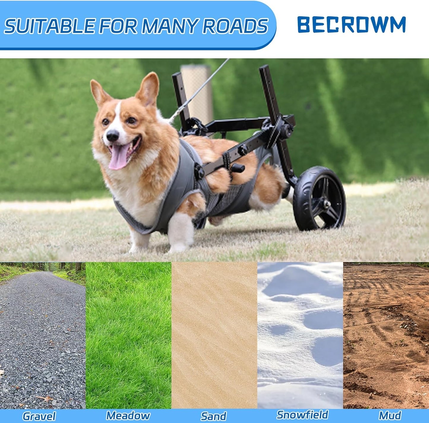 Dog Wheelchair for Back Legs, Light Weight Dog&Cat&Pets Wheelchair Cart with Disabled Hind Legs Walking, Adjustable Doggy Wheelchair Cart with Wheels for Back Legs