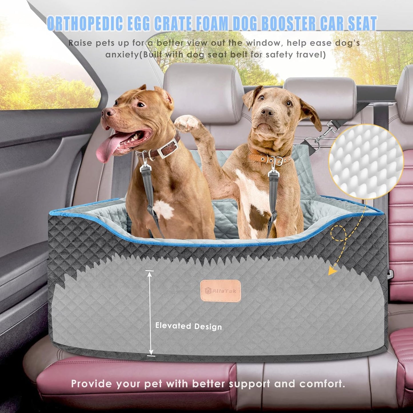 Dog Car Seat Large Size Dog, Washable Large Dog Car Seat, Detachable Memory Foam Pet Car Seat, Dog Booster Car Seat for Large Dogs 60 lbs, with 2 Dog Seat Belt and Dog Blankets