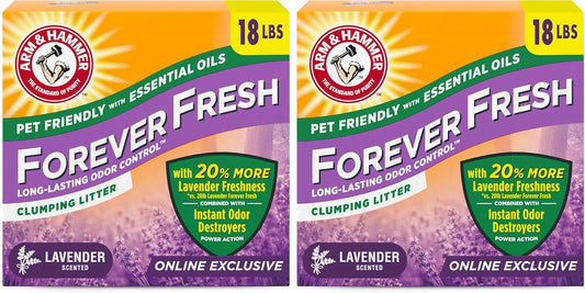 Arm & Hammer Forever Fresh Clumping Cat Litter Lavender, MultiCat 18lb with 20% More Lavender Freshness, Pet Friendly with Essential Oils (Pack of 2)