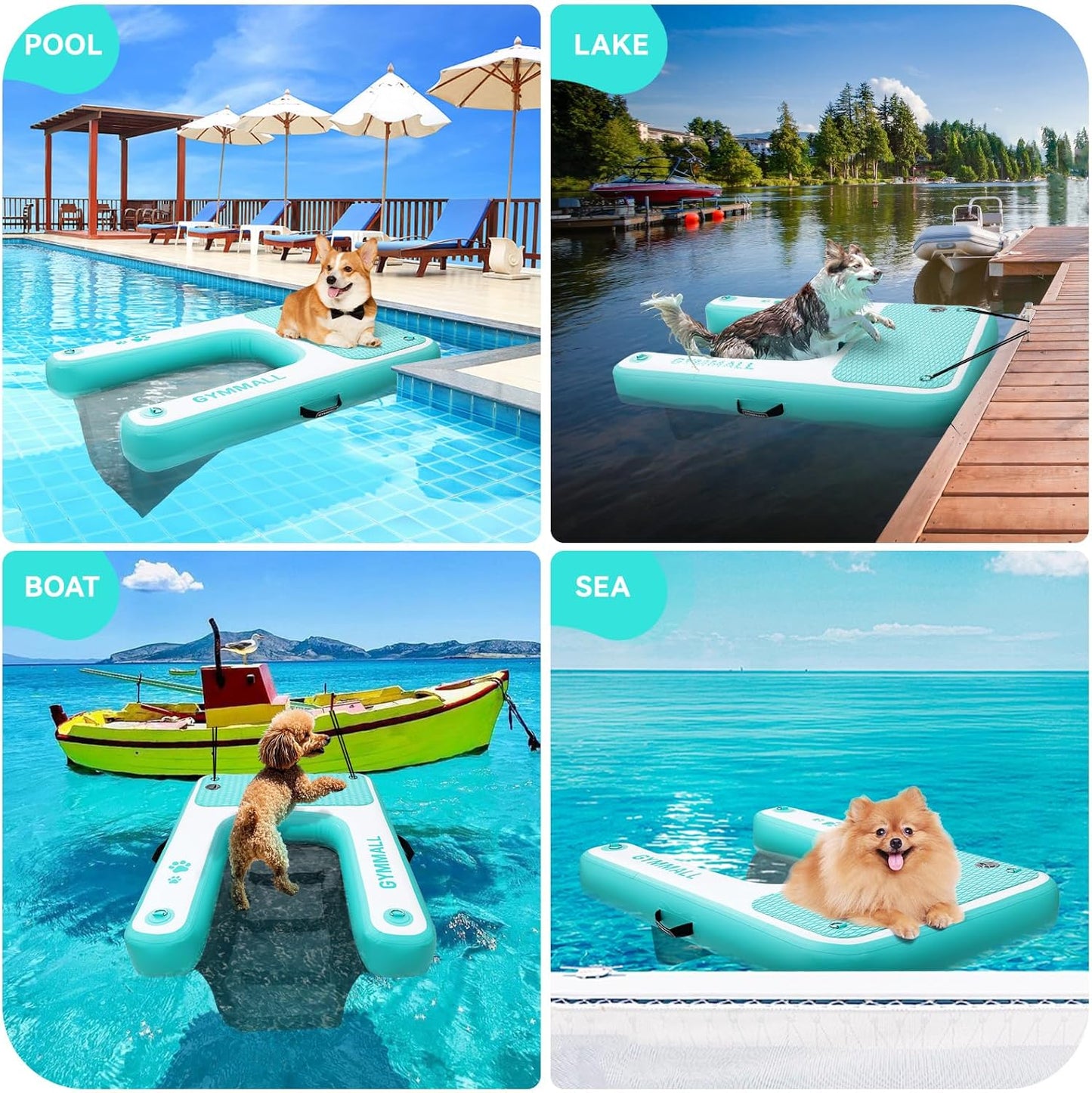 Inflatable Dog Water Ramp Pet Dock Platform Green, Pet Water Platform for Boat Pool Lake Sea, Non-Slip Safety Floating Dock for Dogs up to 200lbs, EVA Puppy Float Ramp Dog Water Ladder