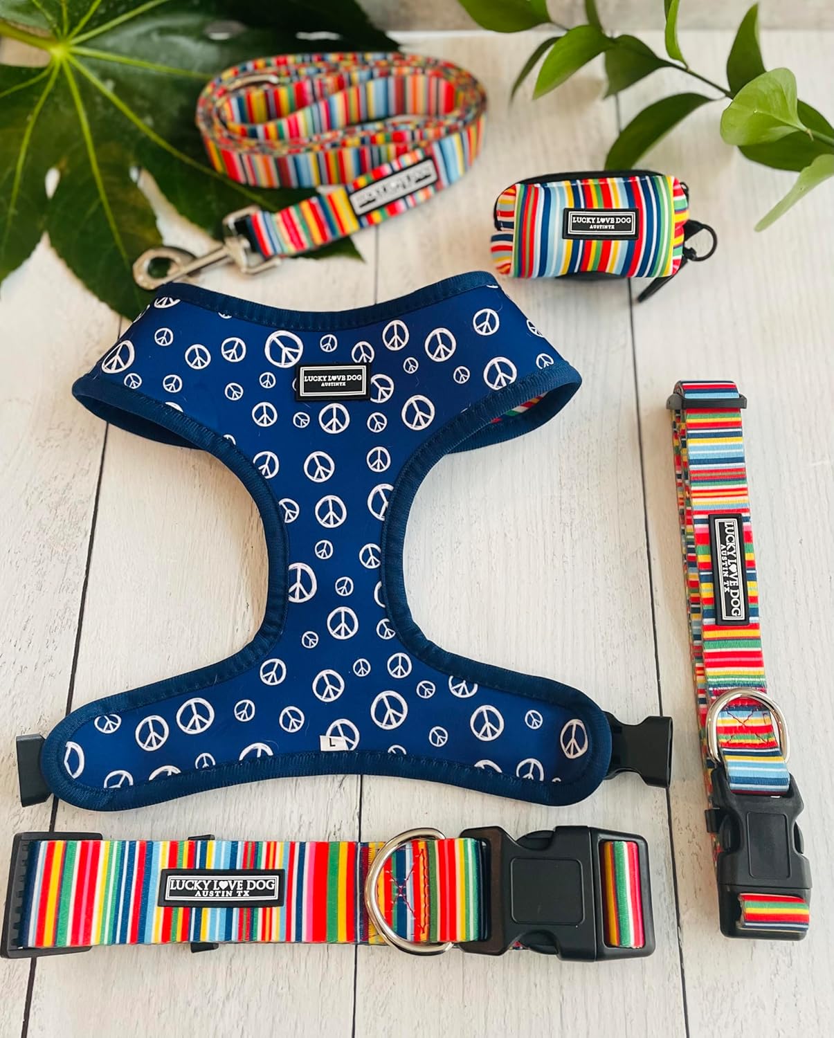Lucky Love Dog - Easy Click Buckle Dog Collar with Leash Set Combo, Durable & Comfortable for Male & Female Dogs, Pet Collar for Small to Large Dogs, Secure Fit - Hippie Combo, Medium