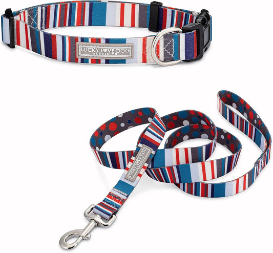 Lucky Love Dog - Adjustable Dog Collar and Leash Set with Easy Click Buckle for Small to Large Dogs, Durable, & Comfortable Collar for Male & Female Dogs, Puppies & Adult Ones - Linus Combo, Small