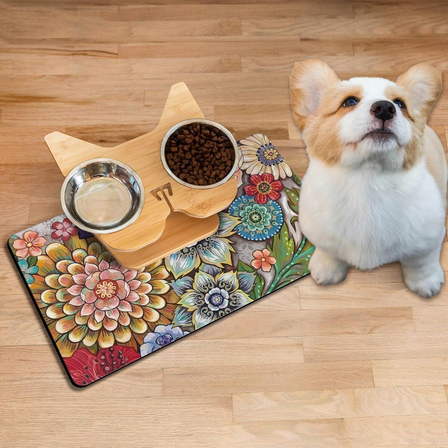 Absorbent Pet Dog Bowl Mat for Food and Water, Pet Cat Food Feeding Mat with Non Slip Rubber Backing, Dog Food Mats for Floors Waterproof, 12"x20"