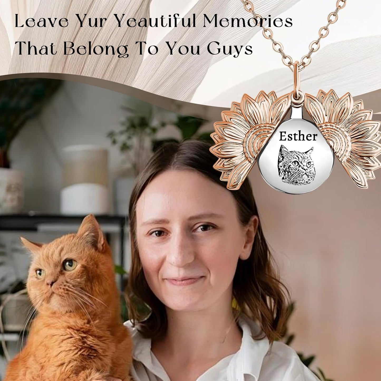 Personalized Pet Portrait Necklace Customized Pet Memorial Necklaces Dog Necklace for Women Custom Pets Necklaces Dog Memorial Jewelry for Cat Mom Dogs Dad (Rose Gold-Silver