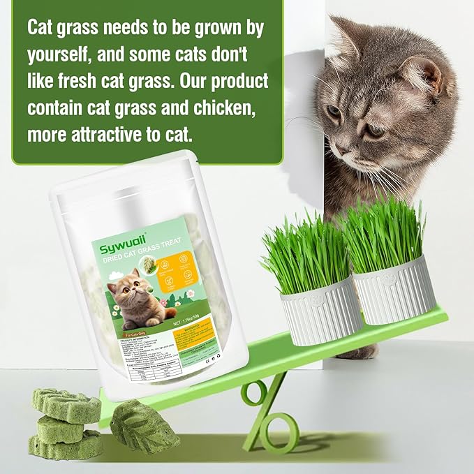 50g/1.76oz Cat Grass Treats, Cat Grass Teething Stick for Hairball Remove and Teeth Cleaning, Edible Cats Grass Stick Snack