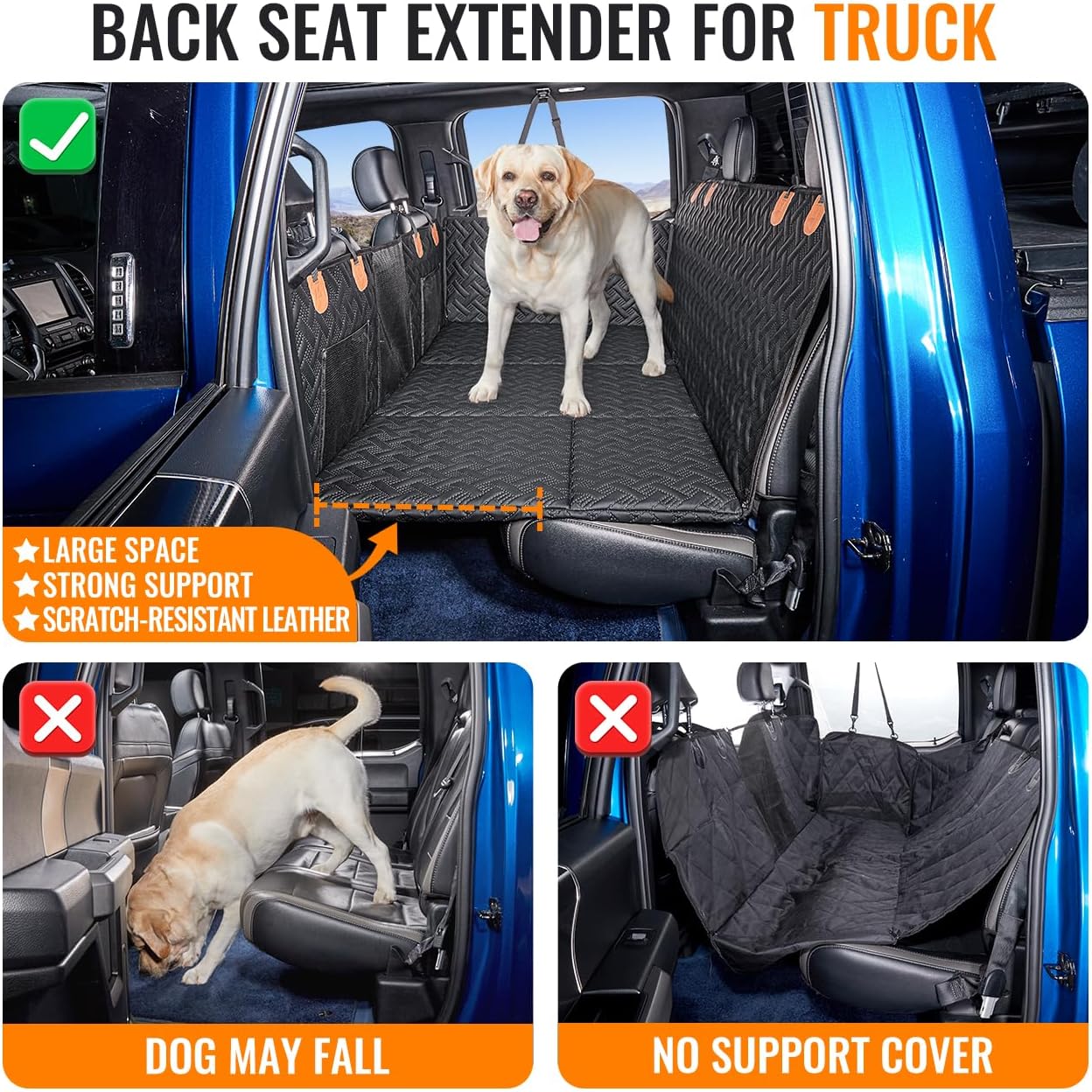 Dog Back Seat Extender for Truck,Truck Dog Seat Cover Back Seat,Dog Hammock for Truck,Hard Bottom Seat Extender,Pet Seat Covers for F150/RAM1500/Silverado
