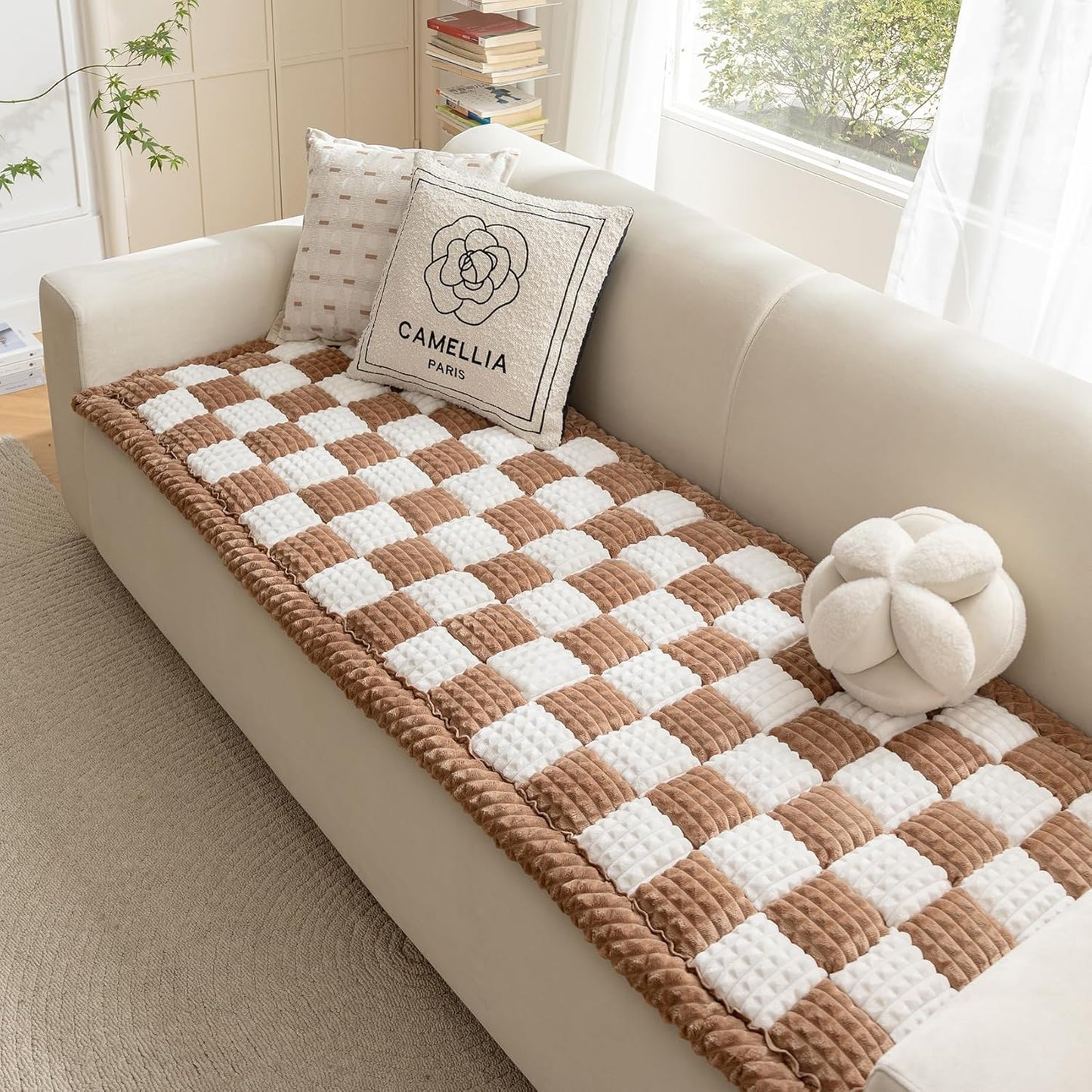 Couch Cover for Dogs Washable, Fuzzy Pet Cover for Sofa, Covers for 3 Cushion Couch Pet-Friendly, Non Slip Dog Bed Mat Dog Blanket (DarkCoffee, 27.6x82.7 inch)