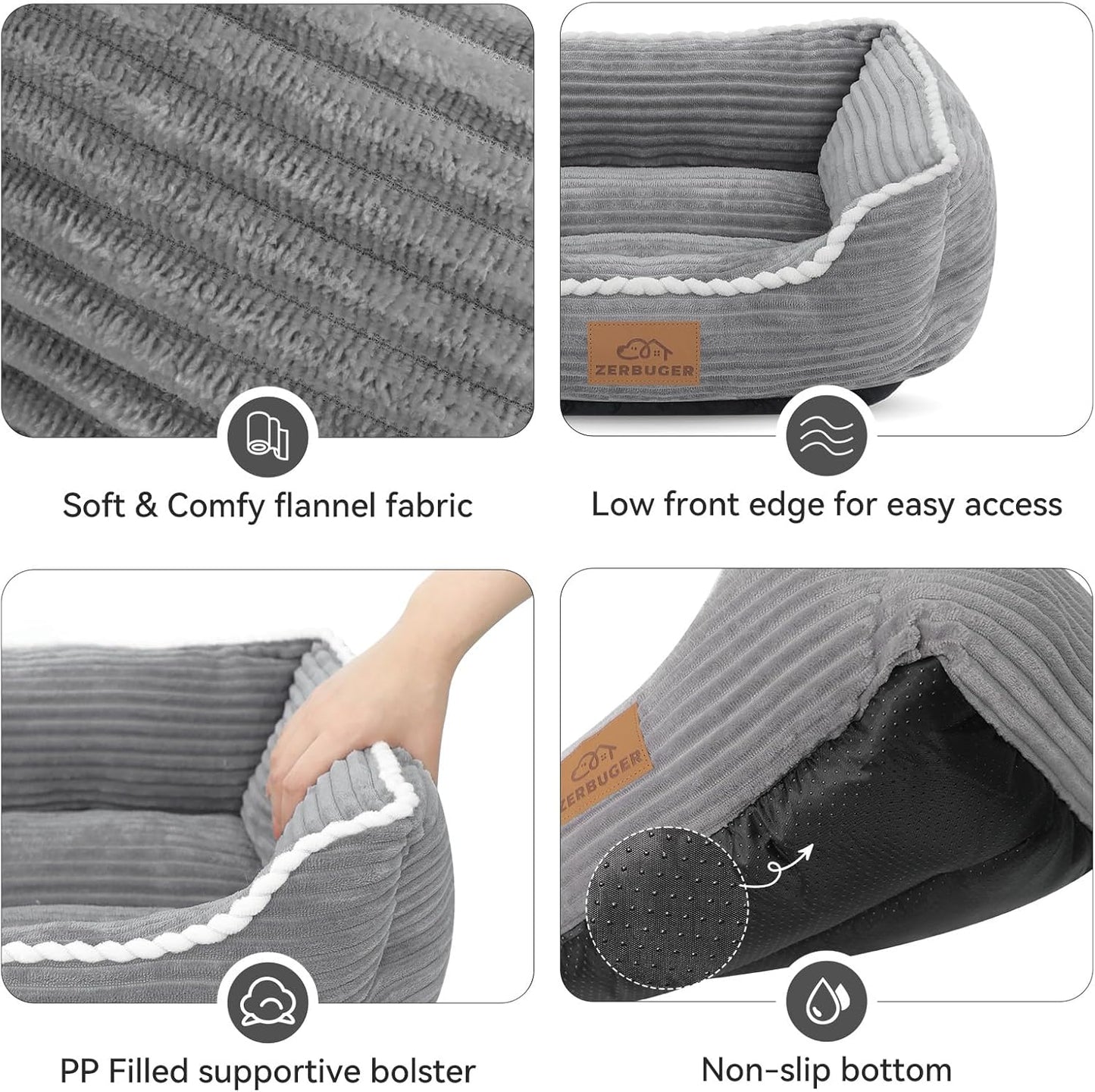 Cat Dog Bed for Pets, Rectangle Pet Bed Gift for Puppy and Kitten, Machine Washable Calming Fluffy Pet Couch Sofa for Indoor Outdoor, Portable Soft Cat Bed with Non-Slip Bottom (Small, Grey)