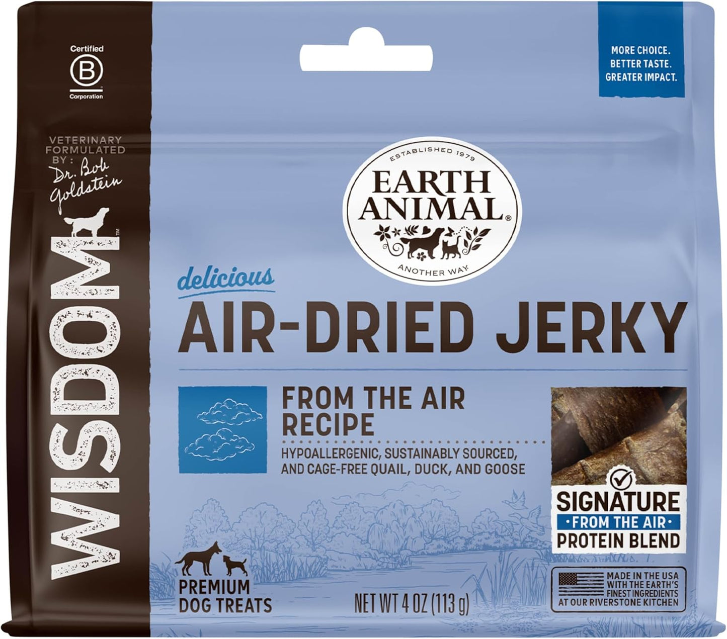 Earth Animal Wisdom Air-Dried from The Air Recipe Premium Natural Jerky Strips Dog Treats, 4 oz. Bag