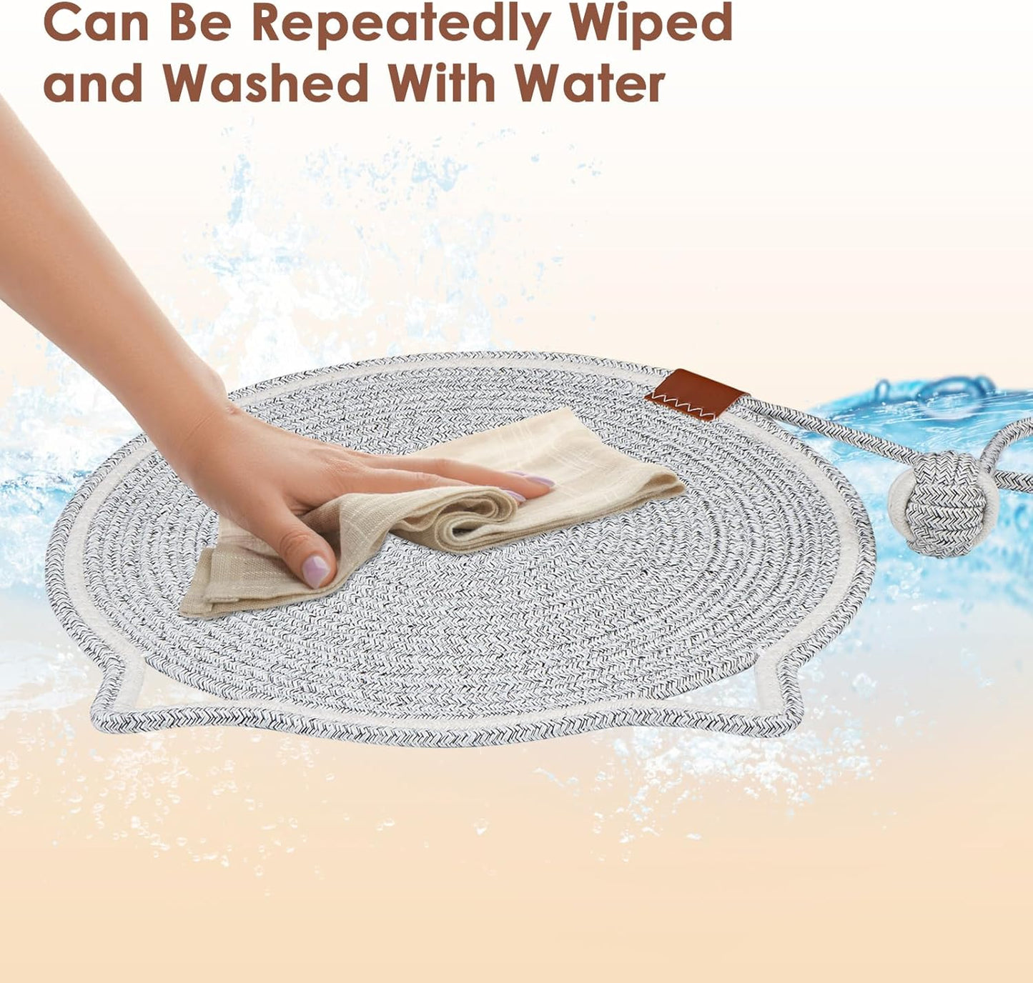 Cat Scratcher Mat, Natural Cotton Rope Cat Scratch Pad, 15.7'' Round Horizontal Floor Cat Scratching Pads for Indoor Cats, Cat Furniture Protector for Wall, Couch, Carpets, Sofas