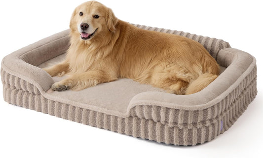 LE SURE Cute XL Dog Beds, Orthopedic Waterproof Dog Bed for Extra Large Dogs, High Back Non-Slip Bottom and Egg-Crate Foam Big Pet Couch Sofa with Washable Removable Cover, Hazel