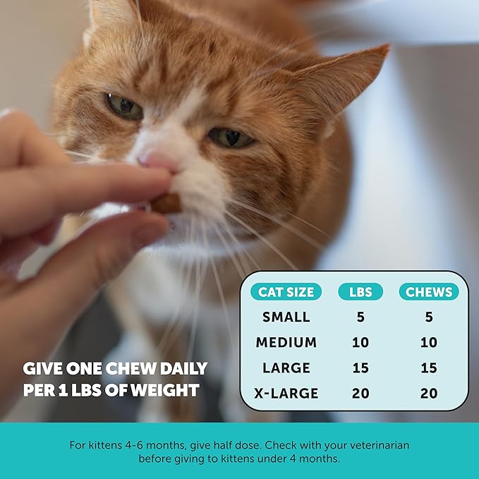 Calming Chews for Cats - Cat Anxiety Relief + Helps Reduce Stress - Behavioral Support & Promotes Relaxation for Travel, Boarding, Vet Visits, Separation Anxiety - Chicken (30-Day Supply)