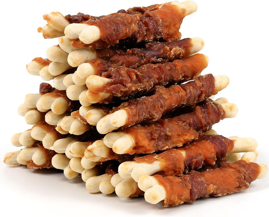 MON2SUN Double Flavor Dog Treats, 4 Inch Chicken and Duck Wrapped Calcium Bones, Rawhide Free Chews for Small Dogs, Teeth Cleaning Bones, 21.16oz (30 Count-Pack of 1)