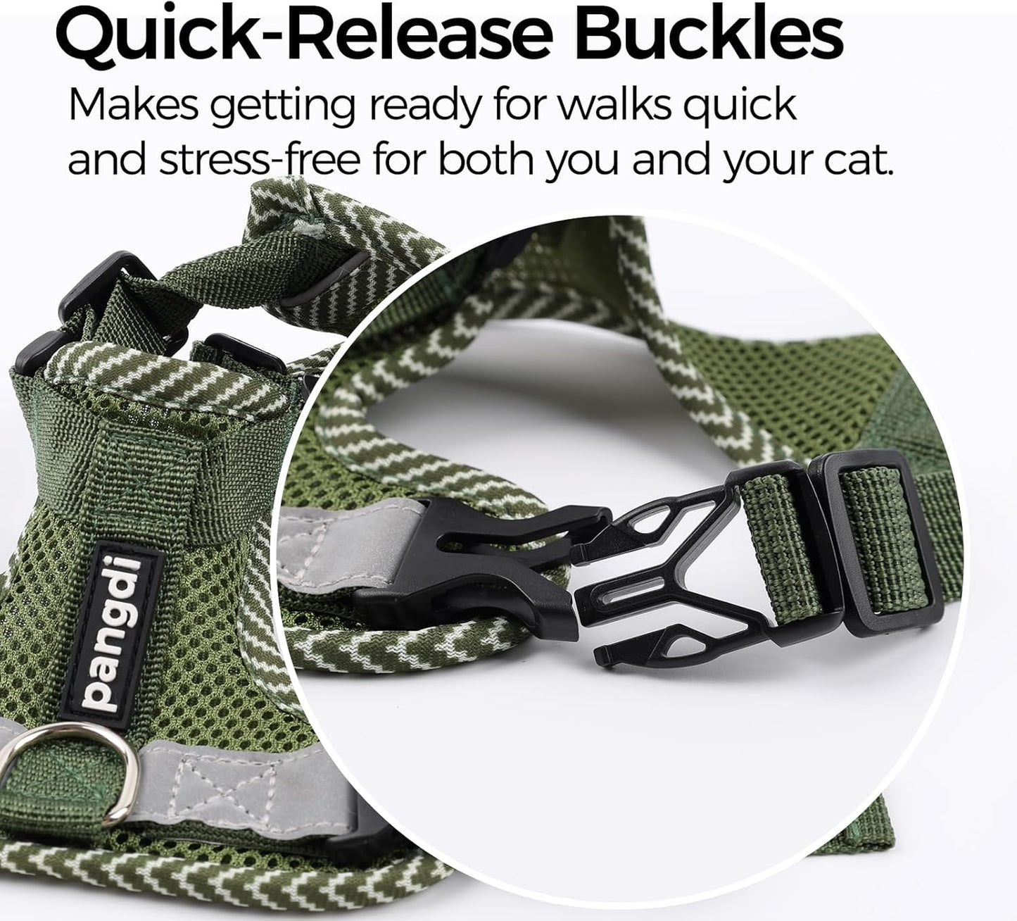 Cat Harness and Leash Escape Proof Large Kitten Harness Ragdoll Cat Vest for Walking Travel, Dark Green, L