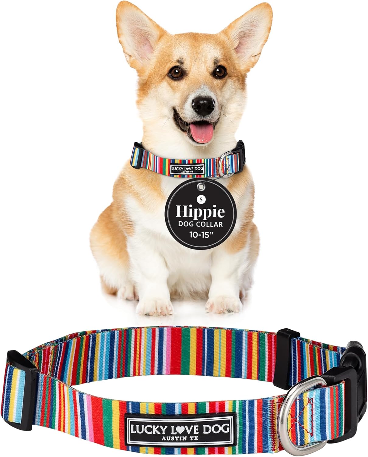 Lucky Love Dog - Adjustable Dog Collar with Easy Click Buckle for Small to Large Ones, Durable, & Comfortable for Male & Female Dogs, Pet Collar for Puppies & Adult Dogs - Hippie, Small