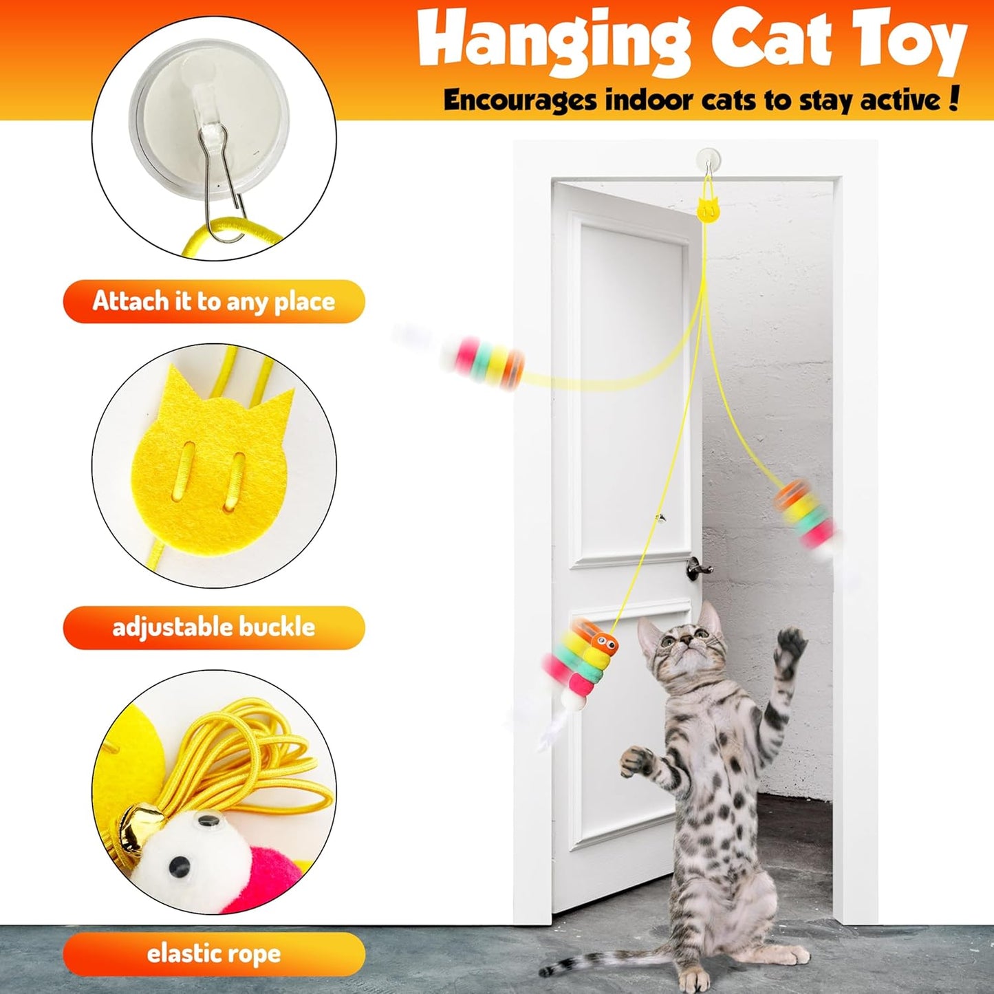 Cat toy pack with 27PCS self play accessories for indoor cats-cat teaser wand, fishing pole, suction cup, ball, string, mouse, feathers and hanging interactive cat toys for kitten Exercise & Chase