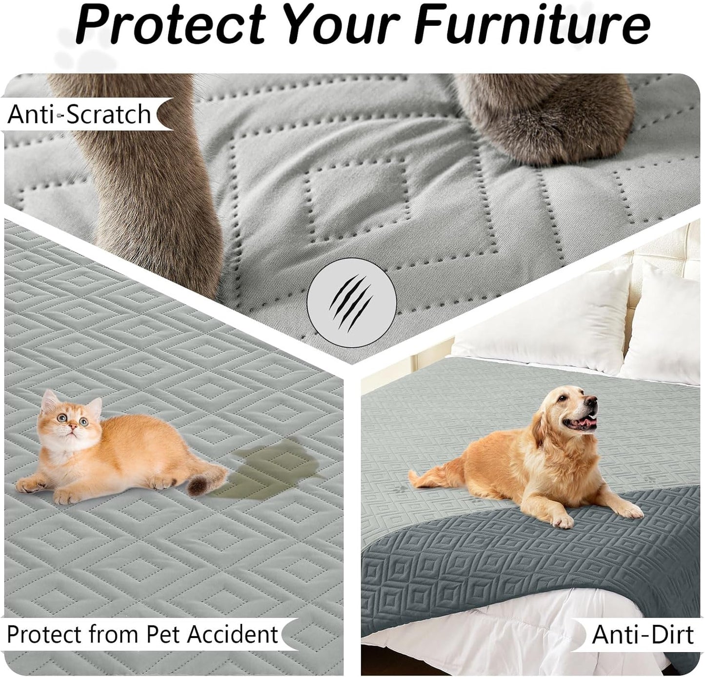 hyha Waterproof Dog Blanket, Soft Pet Bed Blankets, Waterproof Sofa Couch Cover for Dogs Washable, Reversible Pet Couch Covers for Sofa Furniture (40x50 Inch, Grey/Dark Grey)