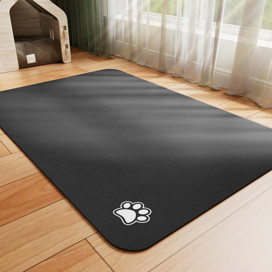 Pet Feeding Mat - Absorbent Dog Mat for Food and Water, No Stains Cat Bowl Mat, Easy to Clean Pet Placemats, Quick Dry Dog Water Dispenser Mat for Messy Drinkers | Paw Black 18"x 34"