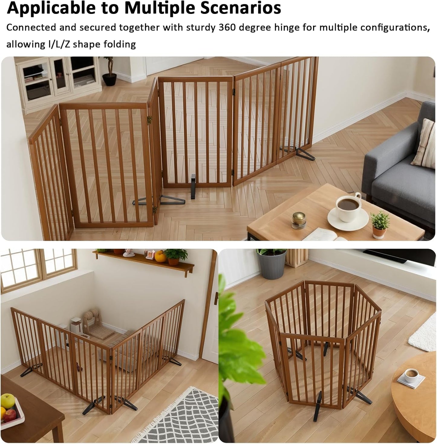 Dog Gate 32" Tall Foldable Dog Gate for Doorways Freestanding Pet Gate for Dogs Indoor (Walnut,6 Panel)