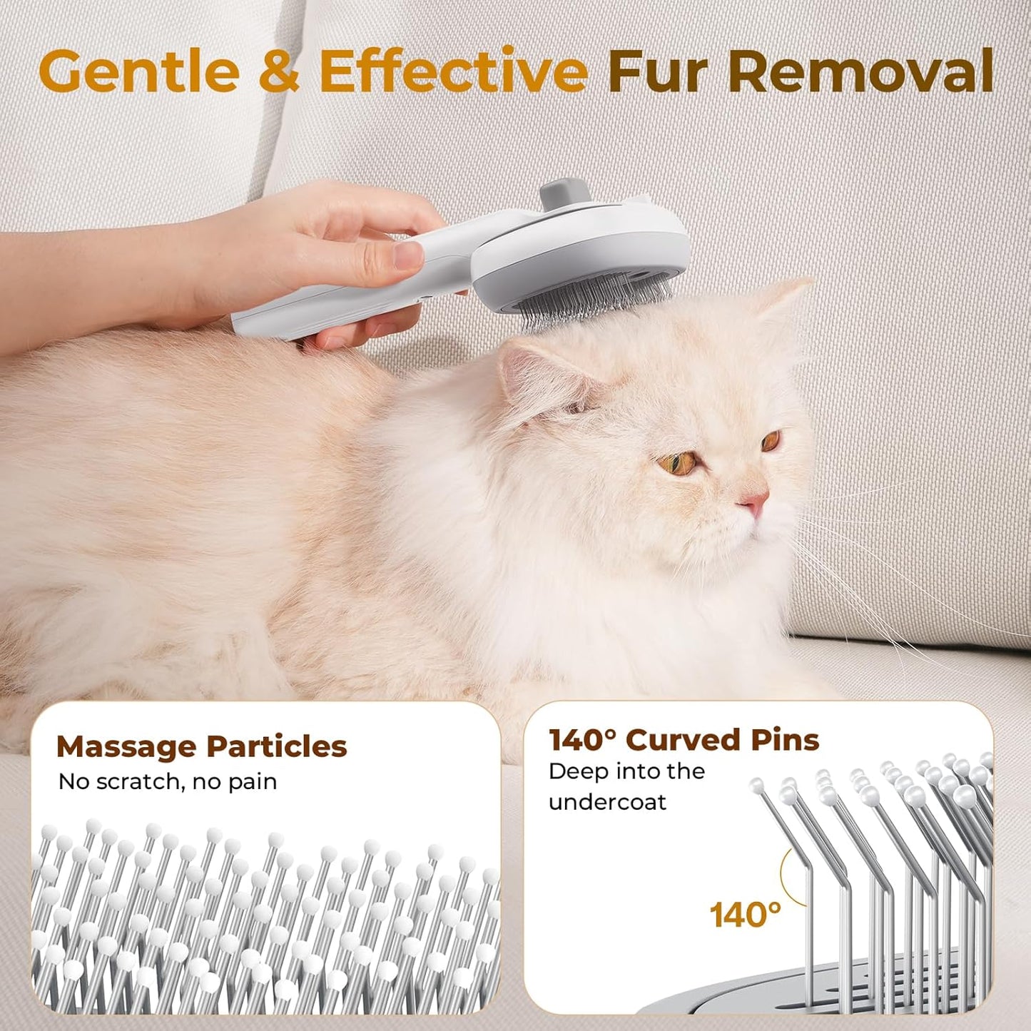 Pecute Steam Cat Brush, Self-Cleaning Cat Steam Brush with 2 Water Spray Modes, Large Capacity Tank, Dog Brush for Shedding Massaging Grooming, Cool Mist Only