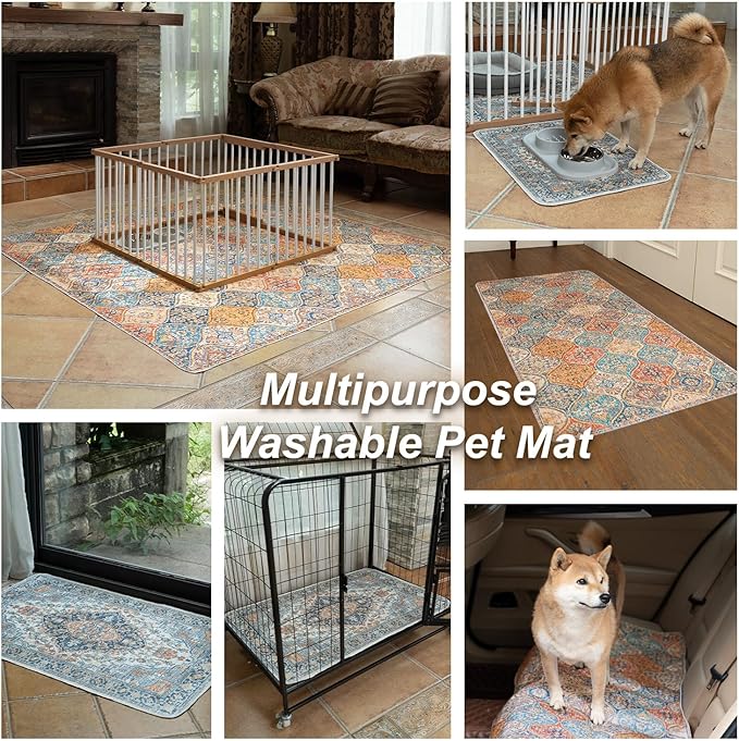 nunubaby Washable Pee Pads for Dogs, Stylish, Non-Slip and Leak-Proof Pee Pads. Reusable Potty Pads for Dogs for Crates and Floors.(Beige/Multi, 48" x48" )