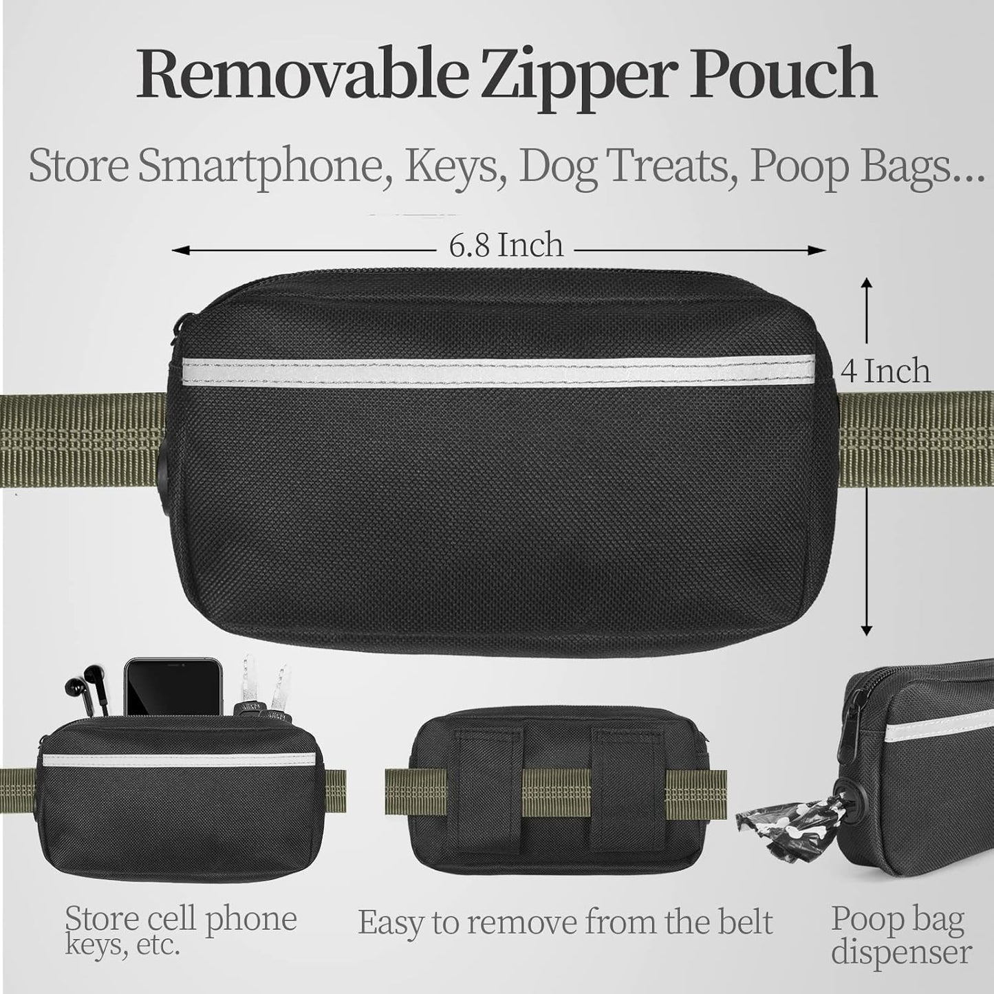 iYoShop Hands Free Dog Leash with Zipper Pouch, Dual Padded Handles and Durable Bungee for Walking, Jogging and Running Your Dog (Large, 25-120 lbs, Military Green)