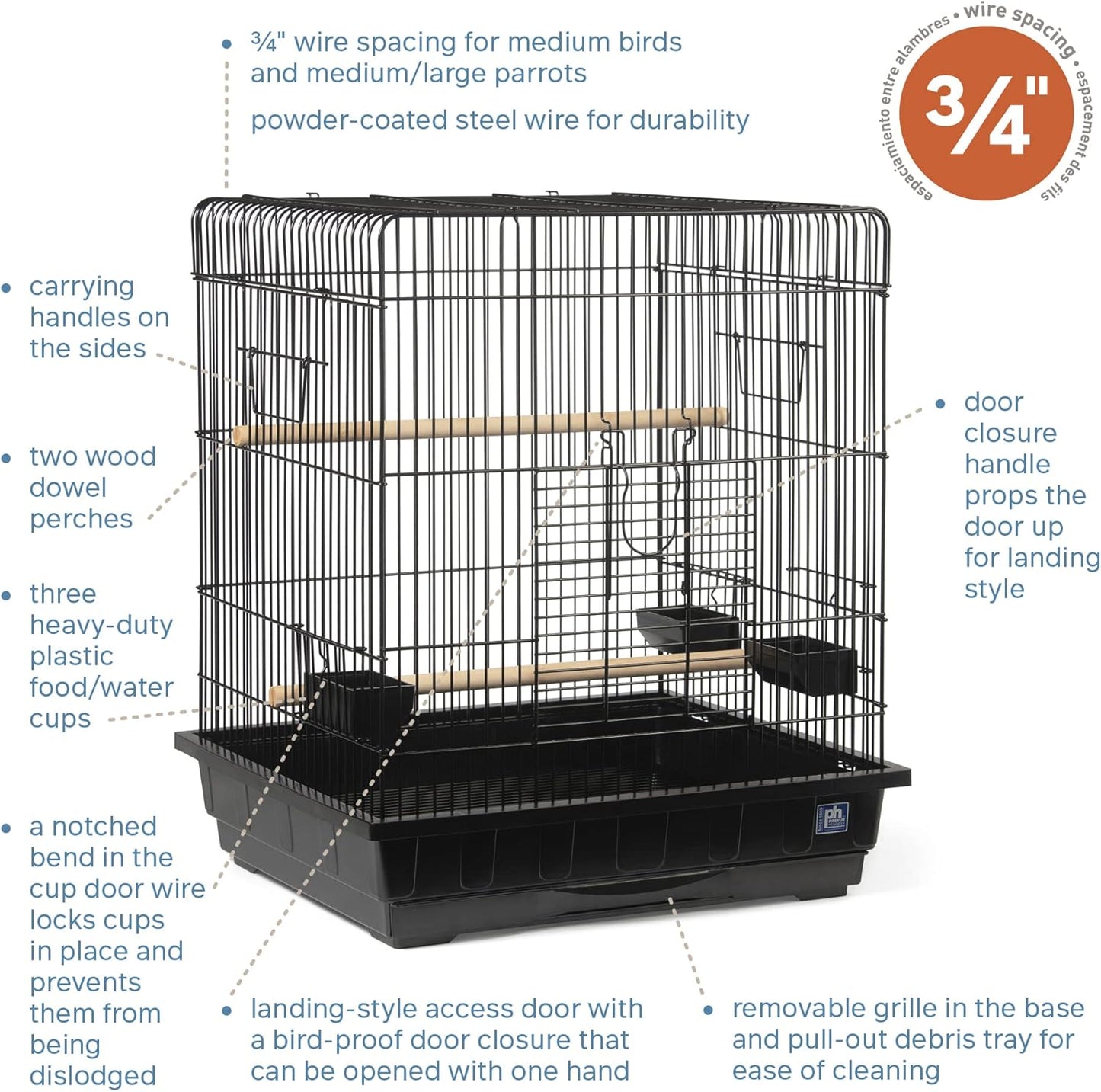 Prevue Hendryx Square Roof Parrot Cage, Black (SP25217B/B)