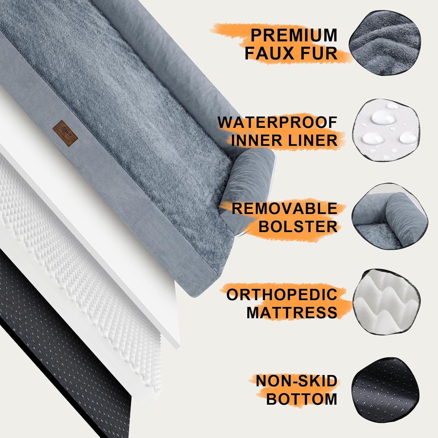 Dog Bed Large Sized Dogs-Orthopedic Waterproof Bed for Dogs,Large Dog Beds with Washable Removable Cover & Non-Slip Bottom