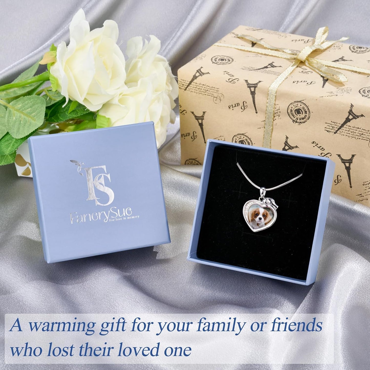 Fanery Sue Personalized Pet Ashes Necklace for Dog Cat Custom Photo&Text Pet Loss Sympathy Gift Cremation Jewelry