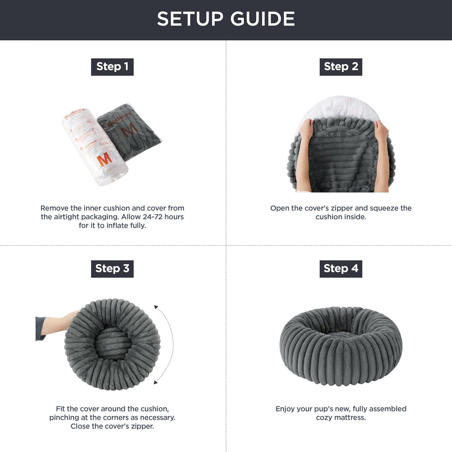 Bedsure Cat beds for Indoor Cats - Donut Dog Beds for Small Dogs with Corduroy Fleece & Anti Slip Bottom, Faux Fur Pet Beds with Washable Removable Cover, Night Blue, 20x20x6 inches