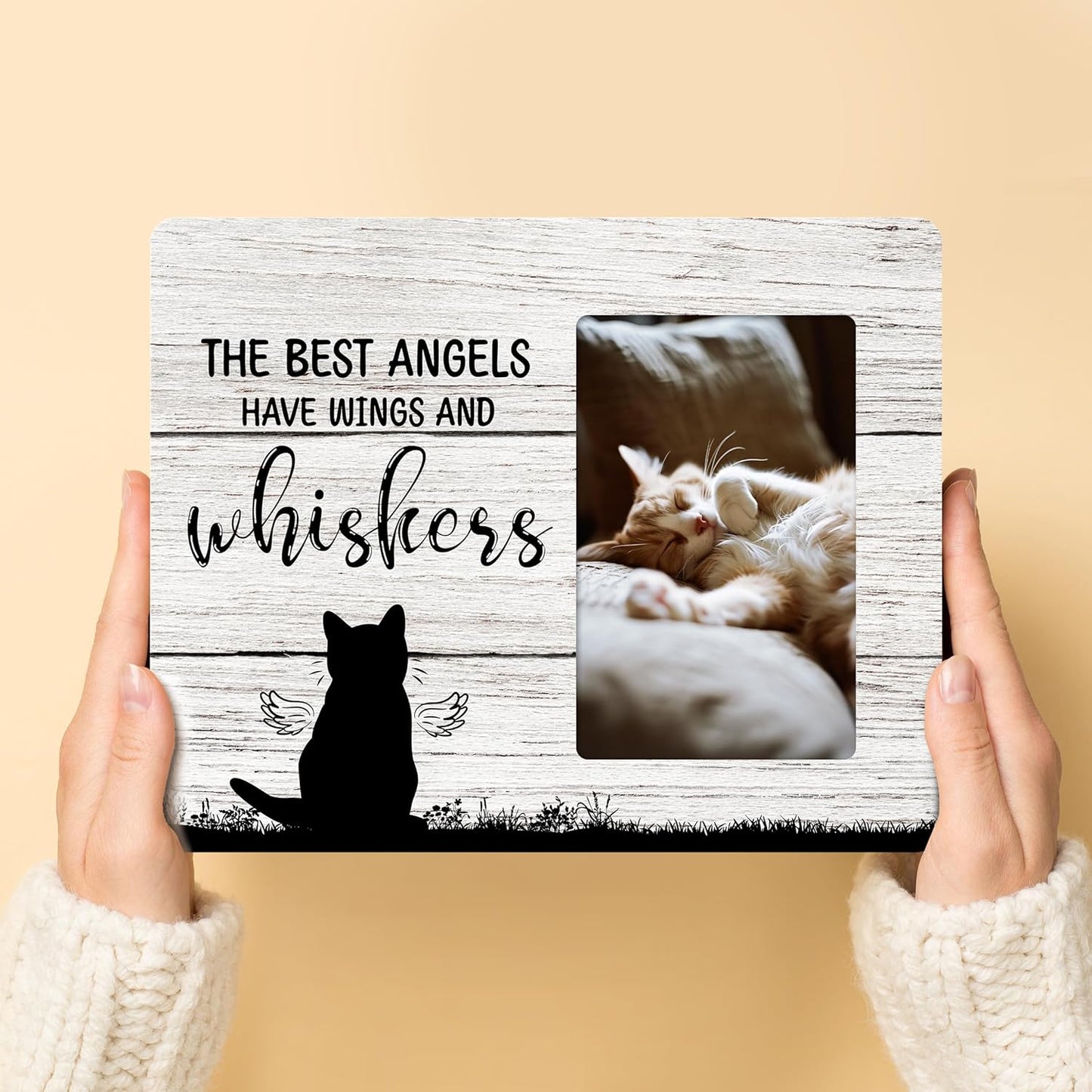 Cat Memorial Gifts for Loss of Cat, Pet Sympathy Gift Wooden Picture Frames, 4x6 inch Photo