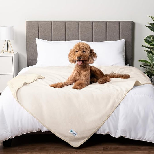 PetAmi Waterproof Dog Blanket for Extra Large Dogs, Pee Proof for Bed Couch, Reversible for Puppy Indoor Cat, Soft Dog Crate Cover Washable, Queen 90x90 Beige