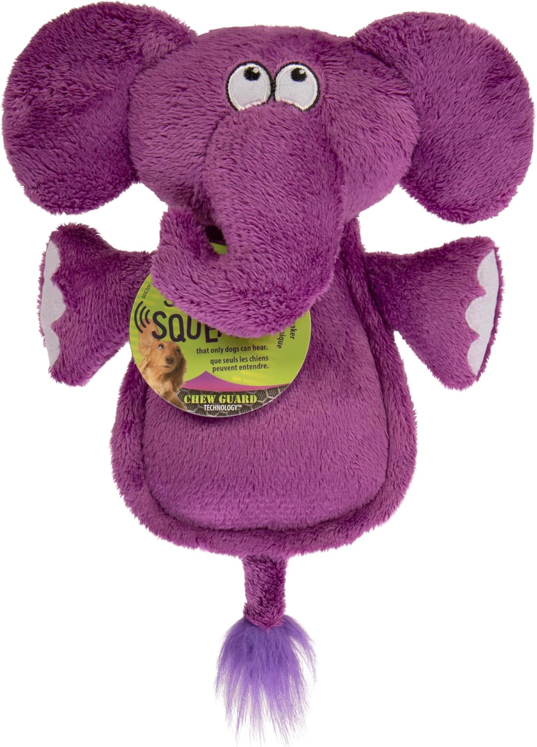Hear Doggy Flatties with Chew Guard Technology Dog Toy, Elephant, Purple, Large (58547)